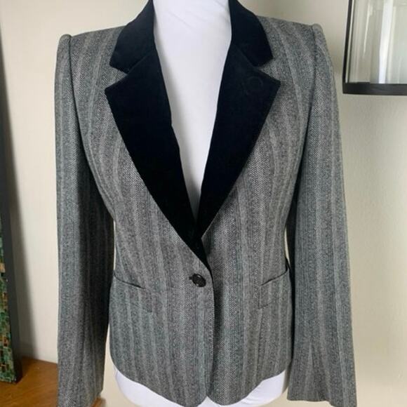 Vintage Joseph Picone Sz 4 Blazer Jacket Black Tweed Velvet Collar Wool Career - Picture 2 of 14